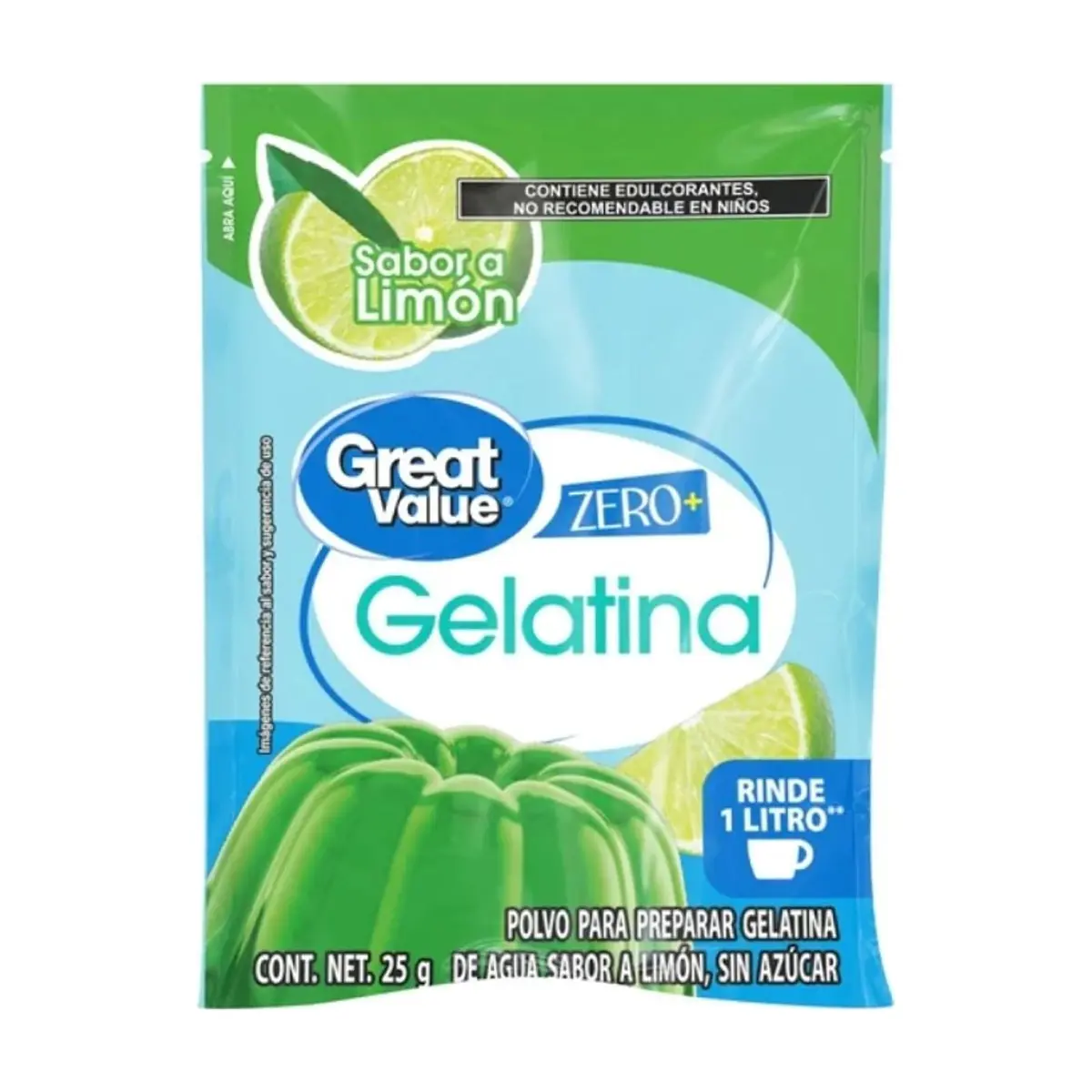 Gelatina sabor limón sin azúcar Great Value (25 g)