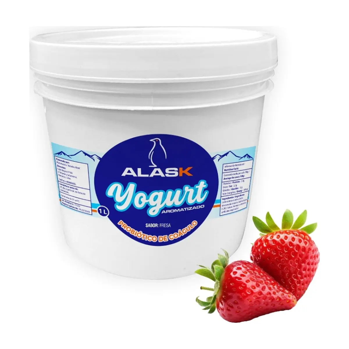 Yogurt probiótico de coágulo sabor fresa Alask (1 L)