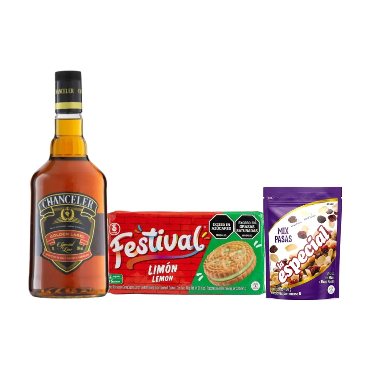 Regalo para papá. Whisky + maní + galletas dulces.