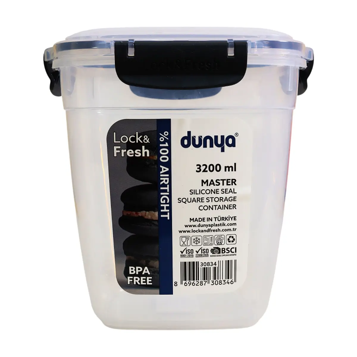 Fiambrera cuadrada de plástico de 3200 ml Dunya