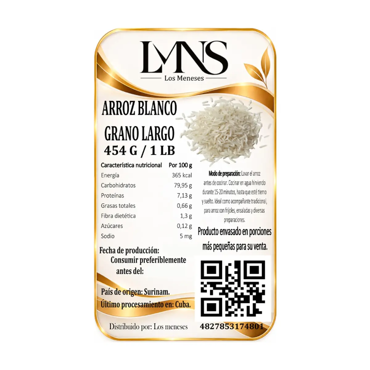 Arroz blanco grano largo Los Meneses (454 g / 1 lb) - Miniatura 2