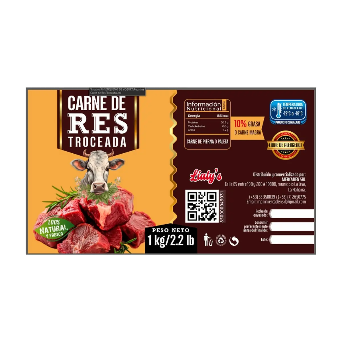 Carne de res troceada Lialy's (1 kg / 2.2 lb) - Miniatura 2