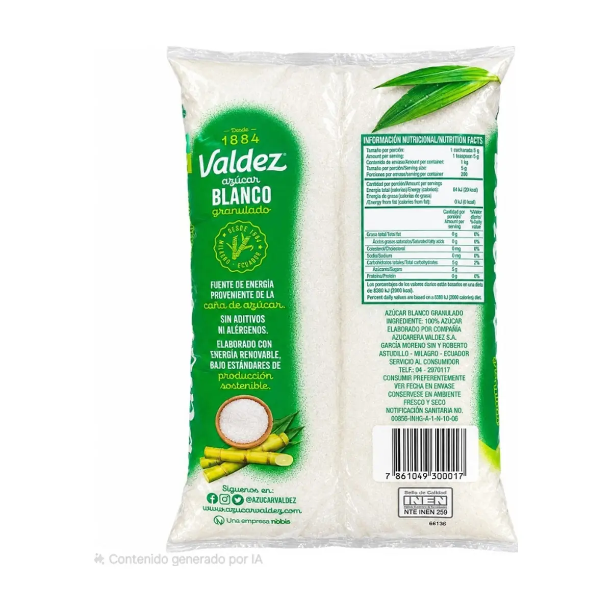 Azúcar blanca granulada Valdez (1 kg / 2.2 lb) - Thumbnail 2