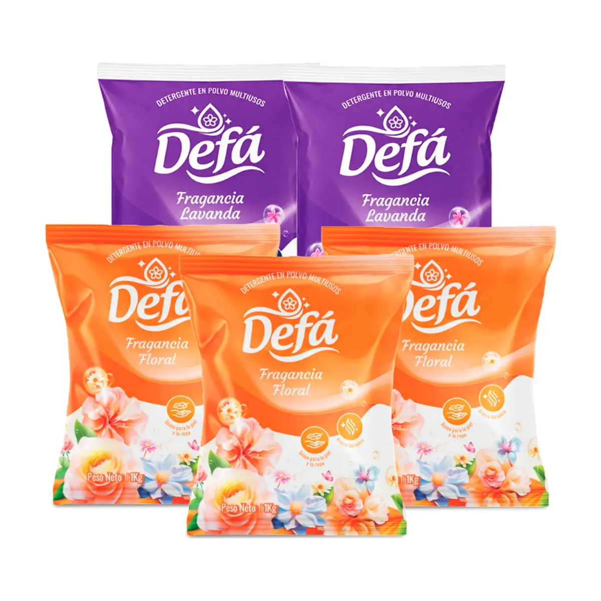 Combo de detergentes Defá #6: Detergente en polvo multiusos fragancia de lavanda Defá + Detergente en polvo multiusos fragancia floral Defá