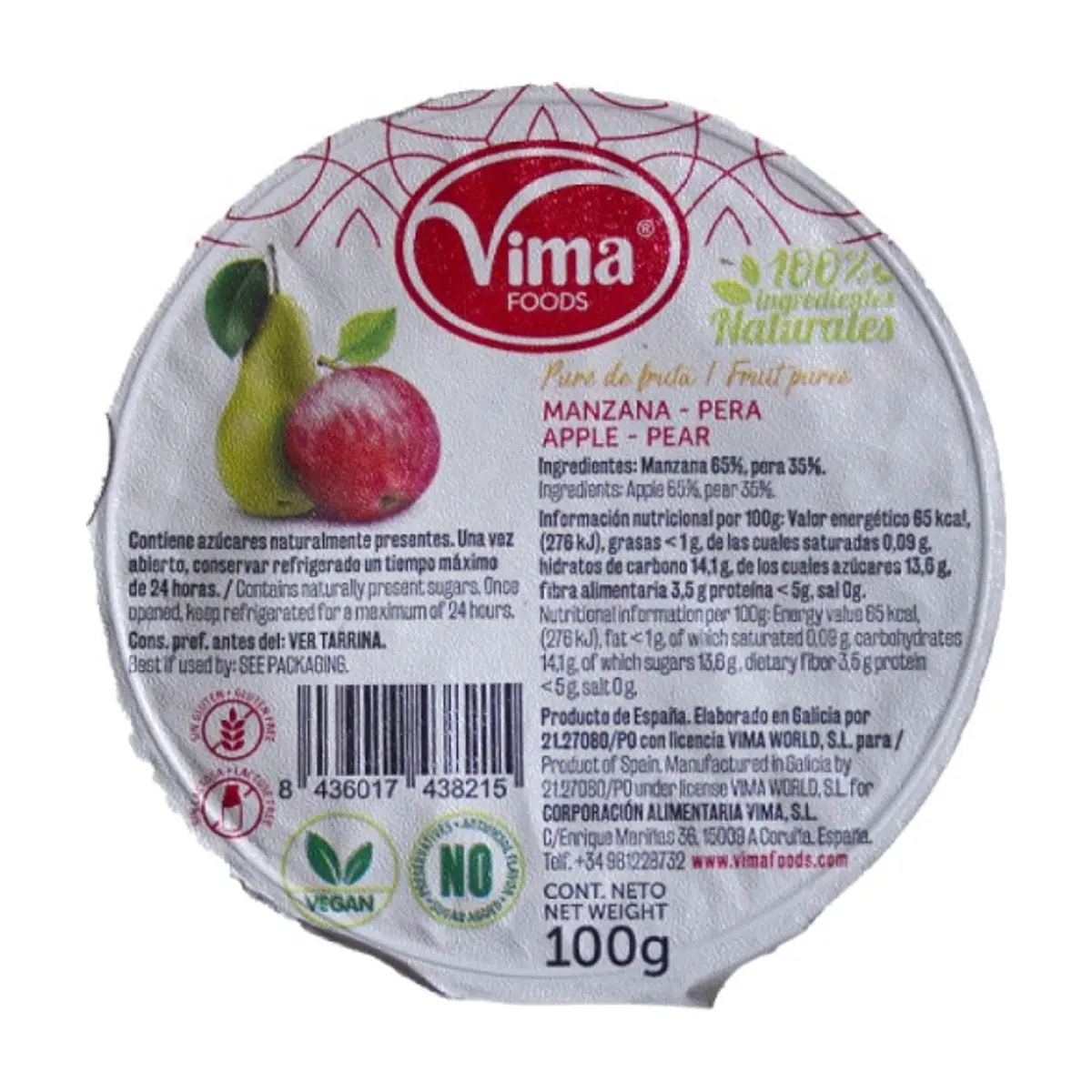Puré de Manzana-Pera (100g) VIMA - Imagen 1