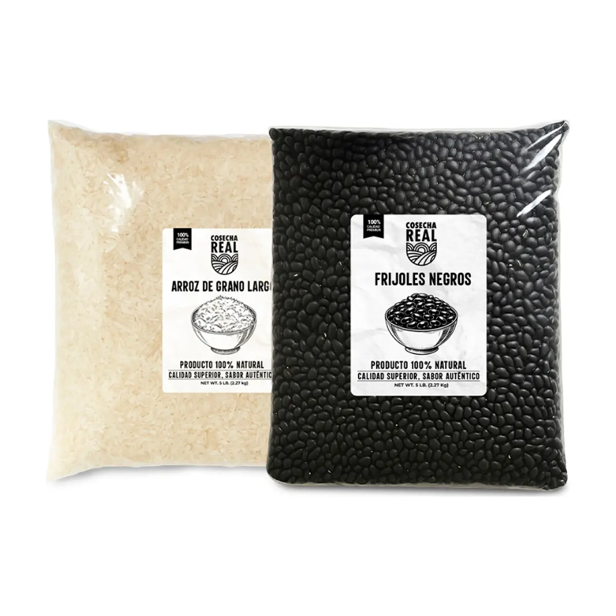 Combo de granos #5: Arroz de grano largo Cosecha Real + Frijoles negros Cosecha Real