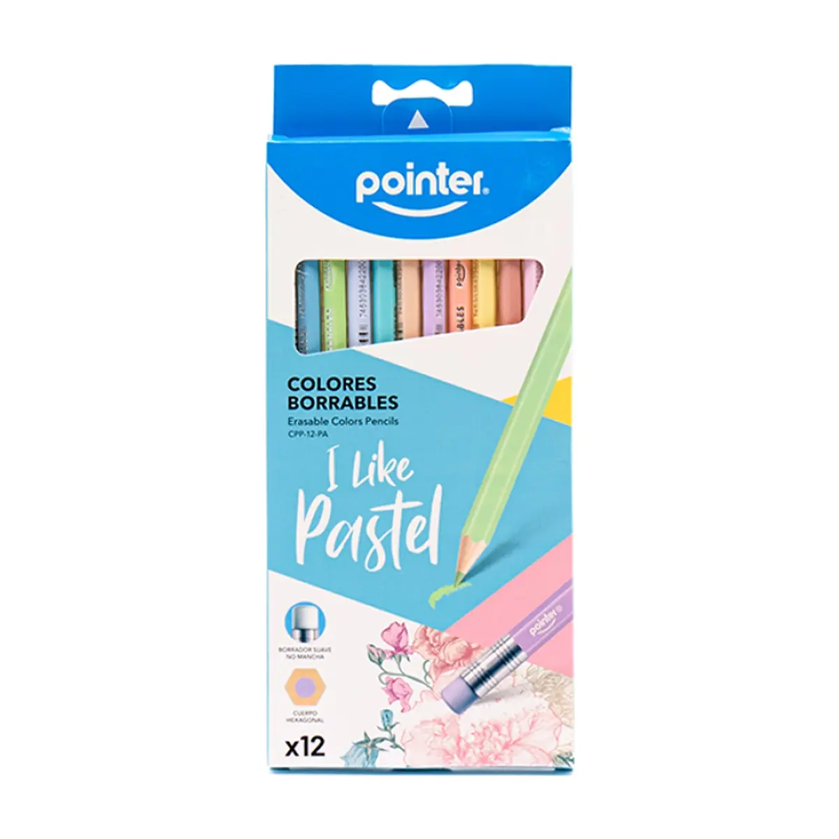 Juego de 12 lápices de colores pasteles borrables Pointer