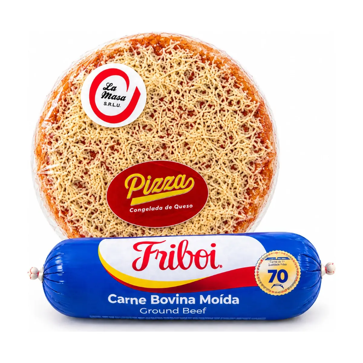Combo 1 pizza de queso La Masa (20 cm) + 1 picadillos de res Friboi (500 g / 1.10 lb)