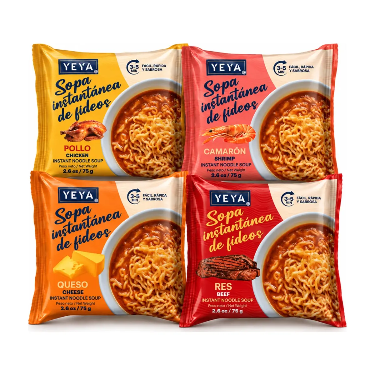 Combo mixto de sopas instantáneas de fideos YEYA (4 x 75 g / 2.6 oz) - Miniatura 1