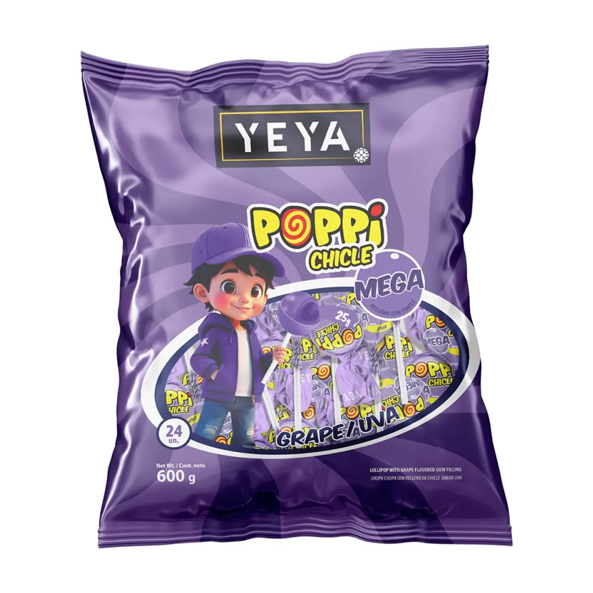Chupa chupas con relleno de chicle sabor uva YEYA (600 g / 1.32 lb)