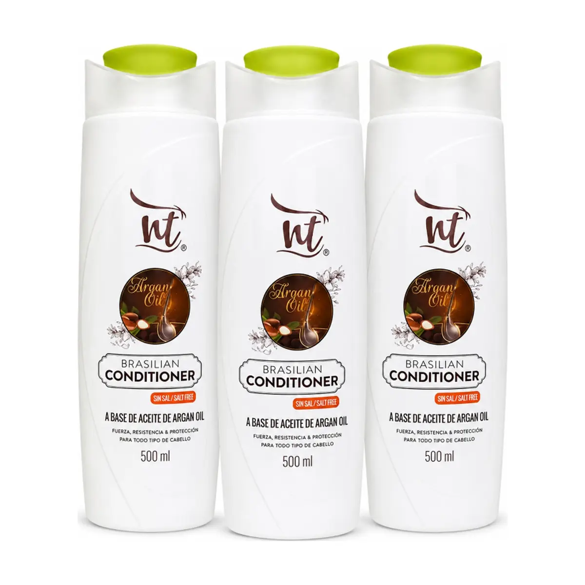 Acondicionador sin sal a base de aceite de argán Brazilian Wow NT (3 x 500 ml / 17.6 fl.oz)