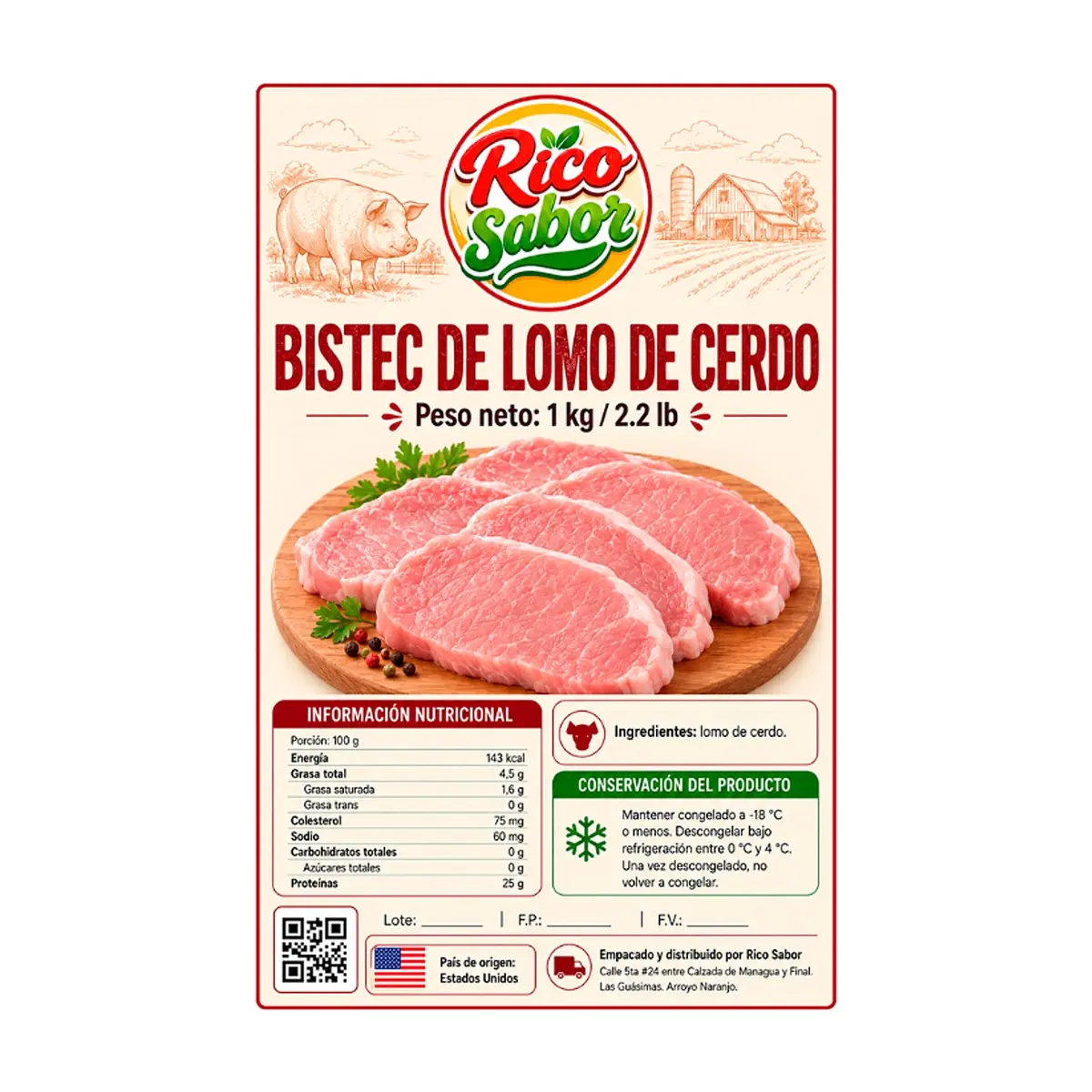 Bistec de lomo de cerdo Rico Sabor (1 kg / 2.2 lb) - Thumbnail 2