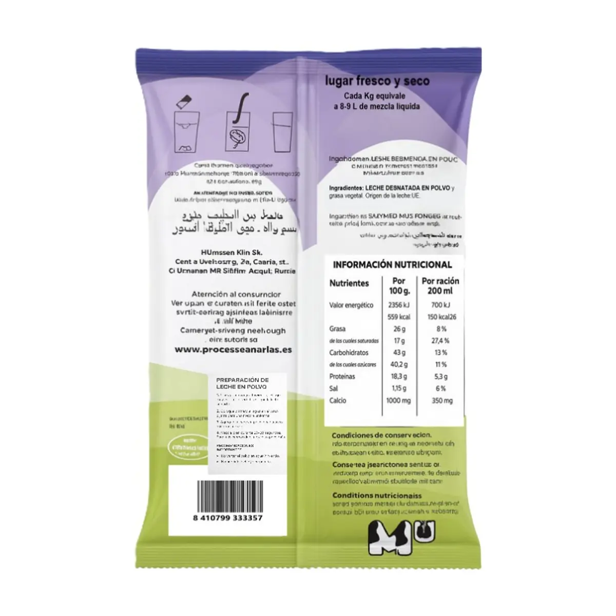 Leche en polvo desnatada con grasa vegetal MU (1 kg / 2.2 lb) - Thumbnail 2