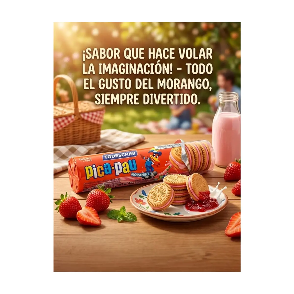 Galletas de vainilla con relleno sabor a fresa Pica Pau Todeschini (36 x 115 g / 4 oz) - Thumbnail 4