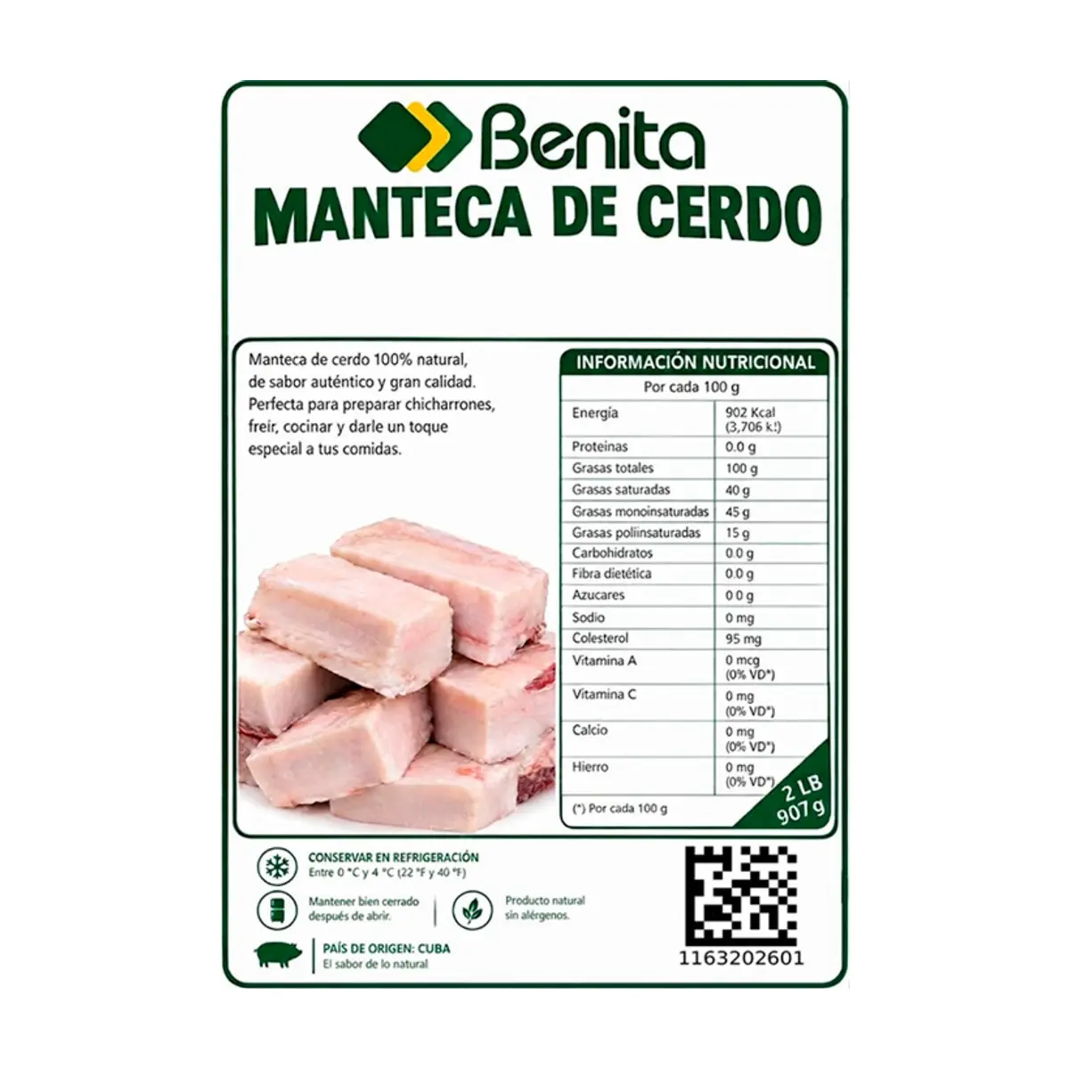 Manteca de cerdo Benita (907 g / 2 lb) - Thumbnail 3