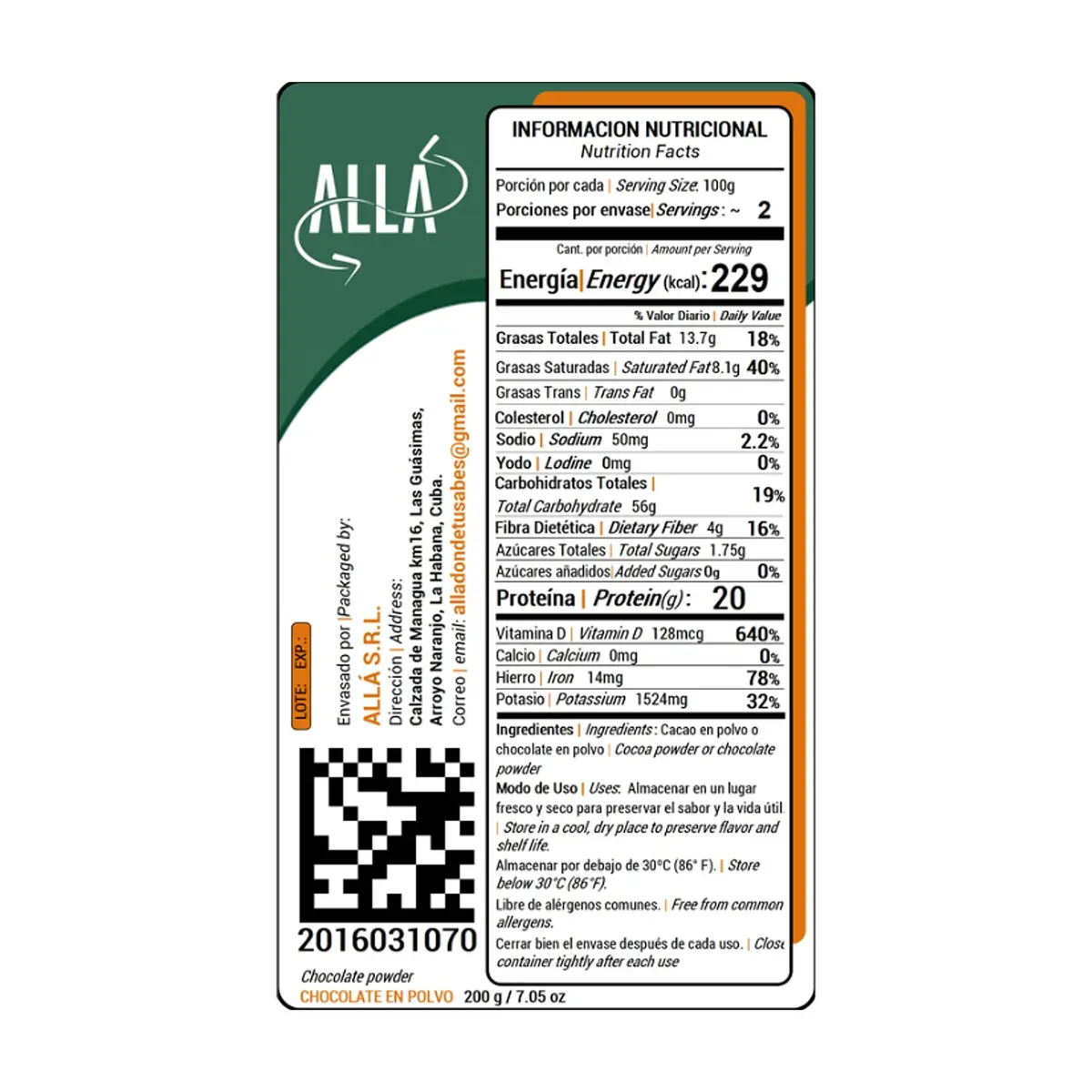 Chocolate en polvo ALLÁ (200 g / 7.05 oz) - Thumbnail 3