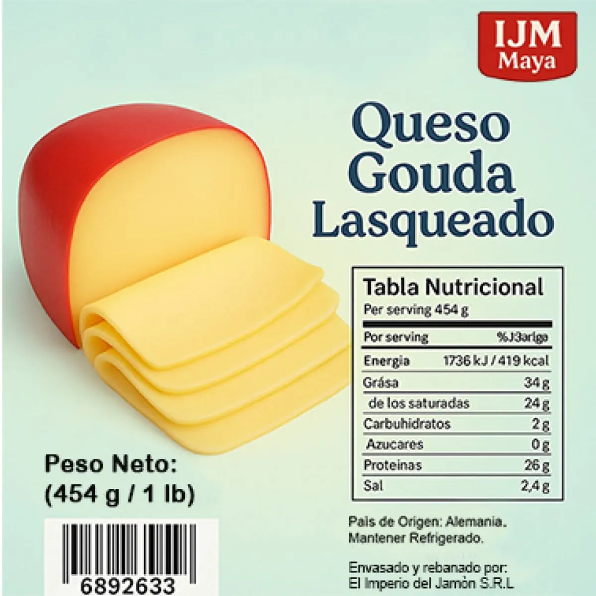 Queso tipo gouda alemán lasqueado Olvegarden (454 g / 1 lb) - Thumbnail 2
