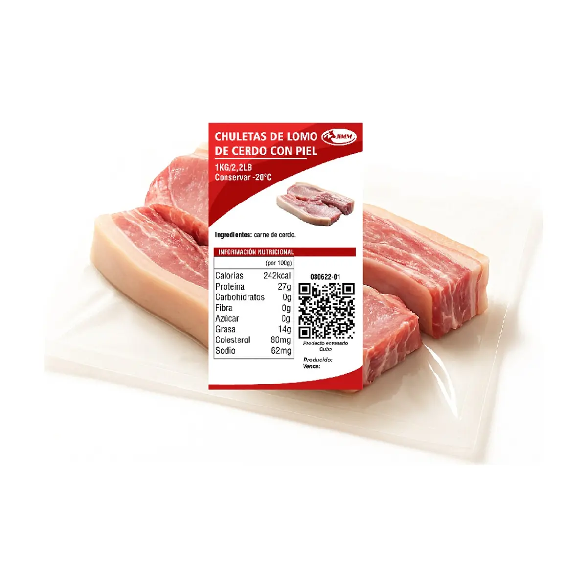 Chuletas de lomo de cerdo con piel Jimm (1 kg / 2.2 lb)