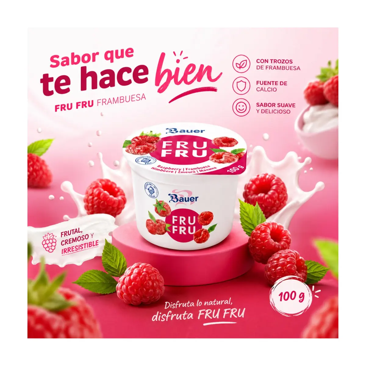 Yogur sabor frambuesa Bauer Fru Fru (12 x 100g / 3.53oz) - Thumbnail 5