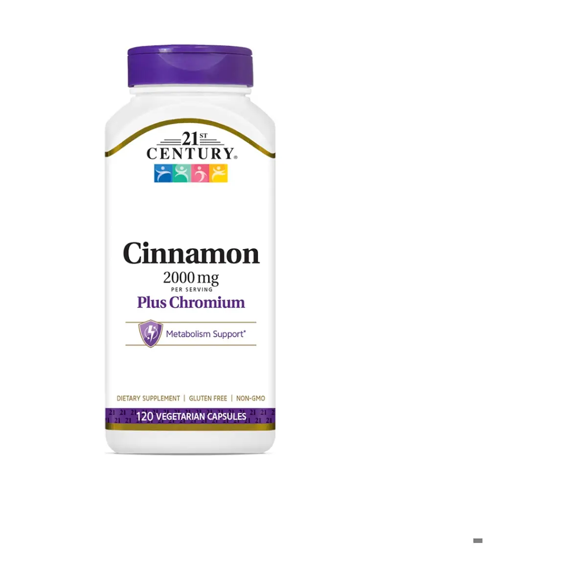 Suplemento dietético. Canela 2000 mg + cromo 400 mcg 21st Century (120 cápsulas) - Thumbnail 3