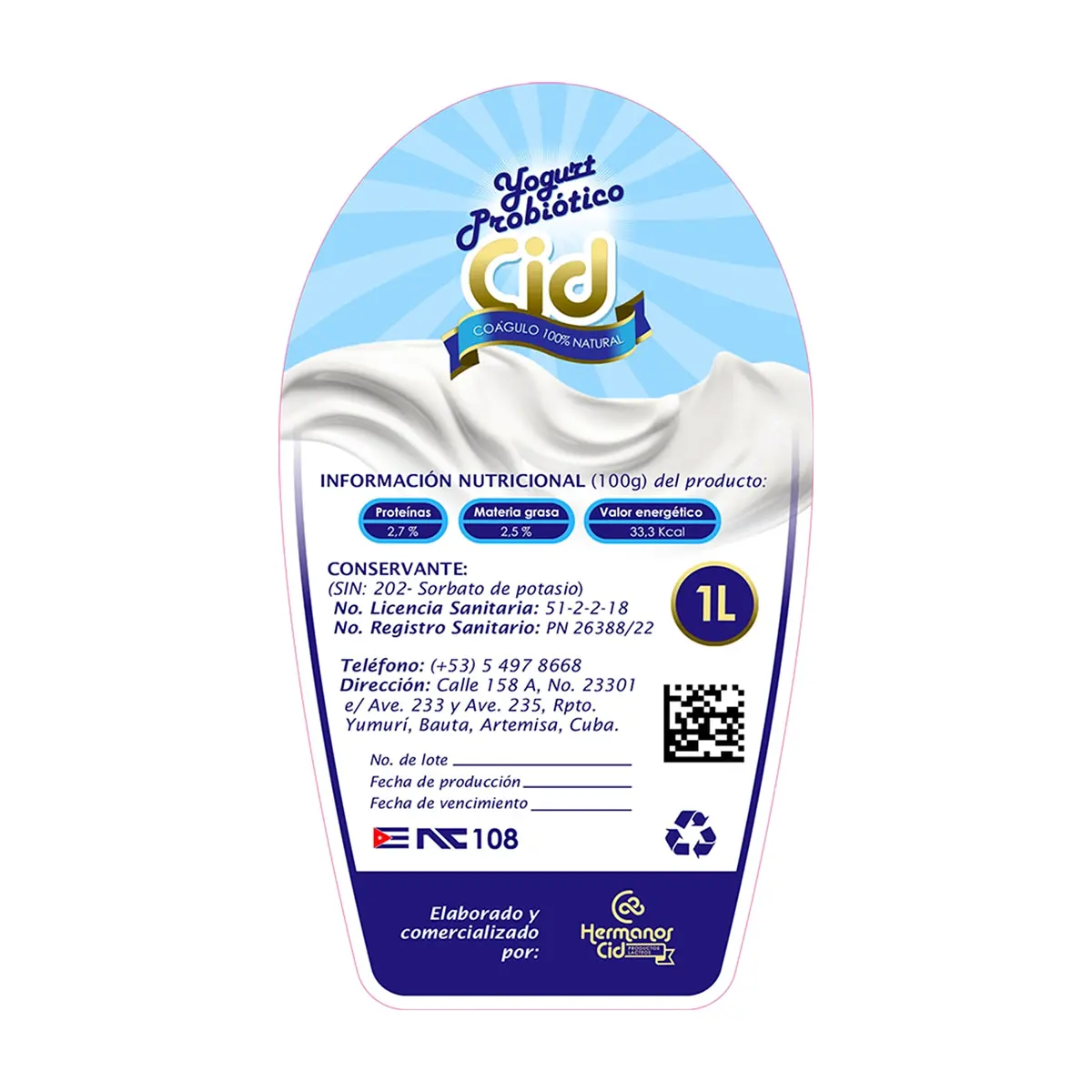 Yogurt probiótico de coágulo 100 % natural Cid (1 L) - Miniatura 3