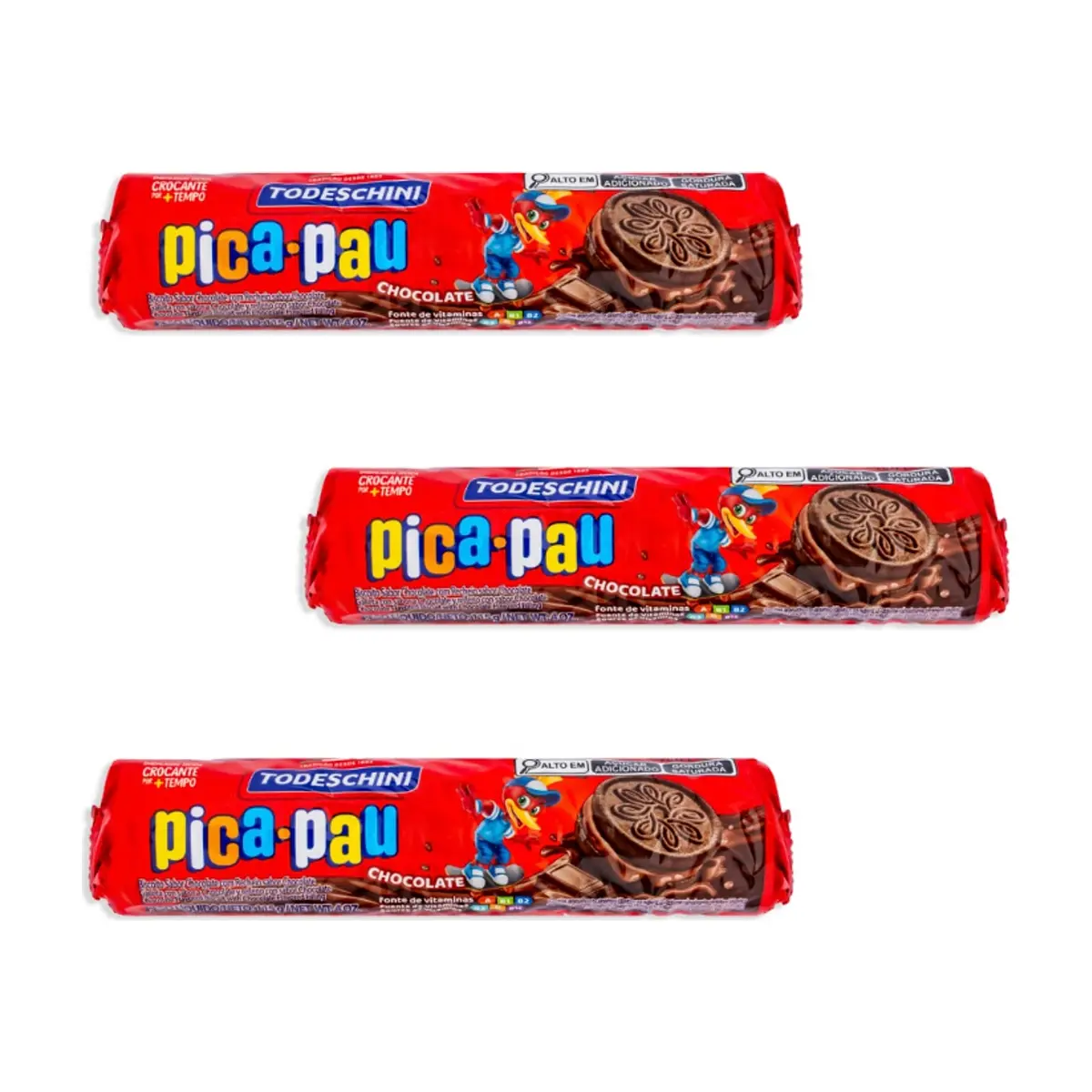 Galletas de chocolate con relleno sabor a chocolate Pica Pau Todeschini (3 x 115 g / 4.06 oz)