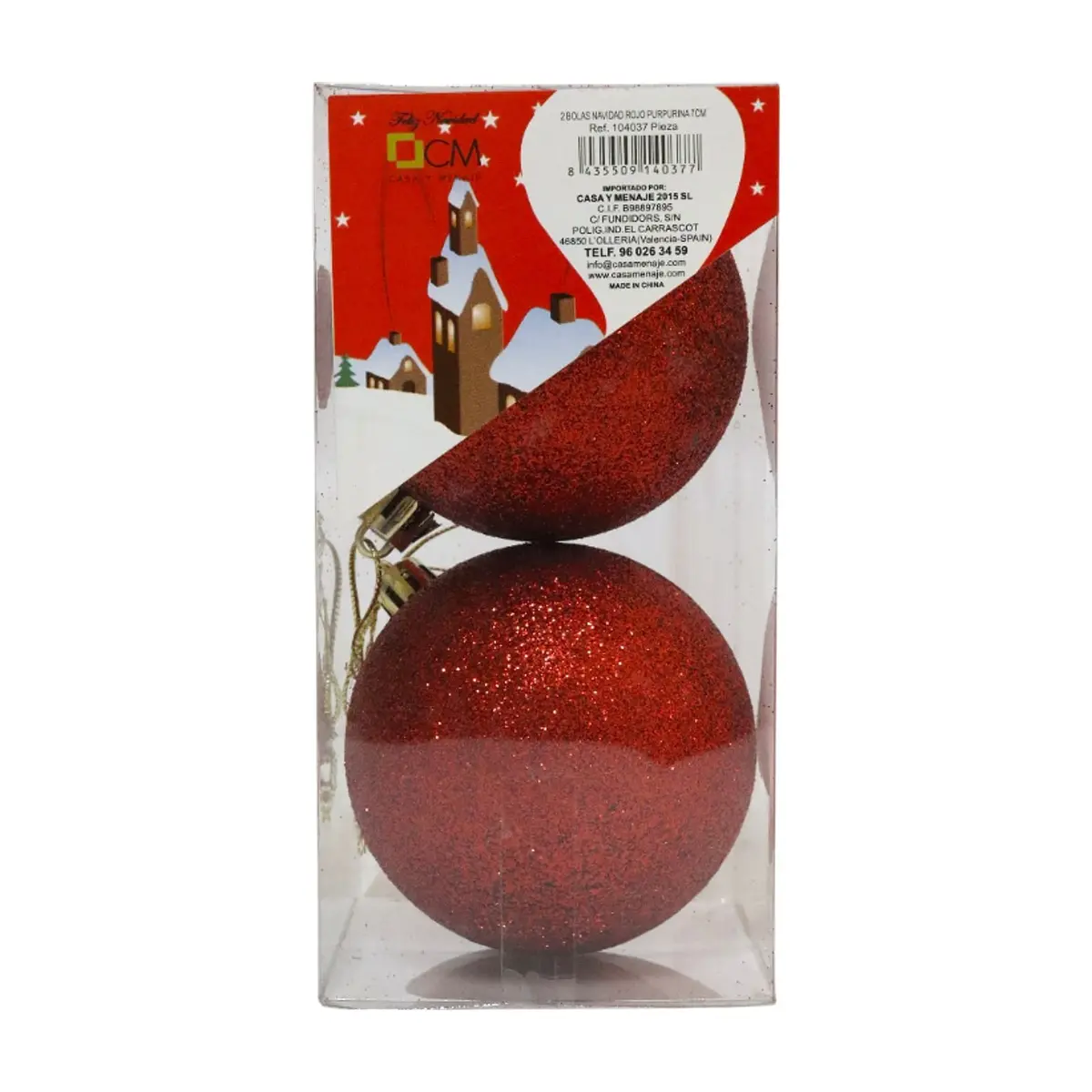 Bolas de navidad color rojo purpurina Casa y Menaje (2 U) - Thumbnail 4