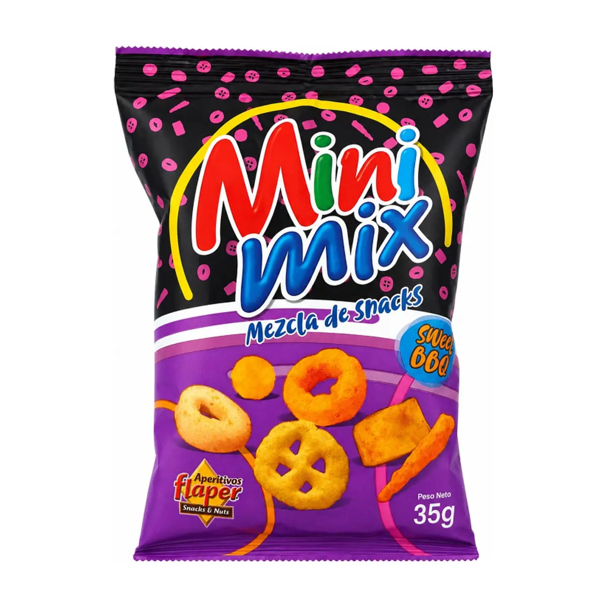 Mezcla de aperitivos fritos, horneados y aromatizados sabor BBQ dulce Flaper Mini Mix (35 g / 1.23 oz)