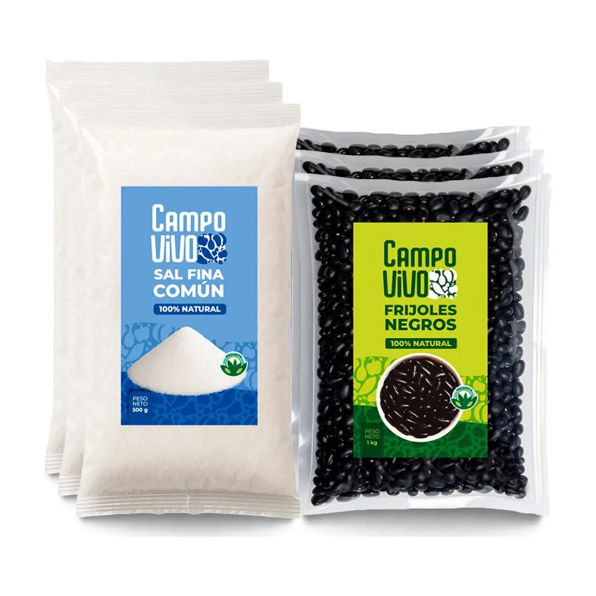 Combo de grano y sazón Campo Vivo #10: Sal fina común + Frijoles negros