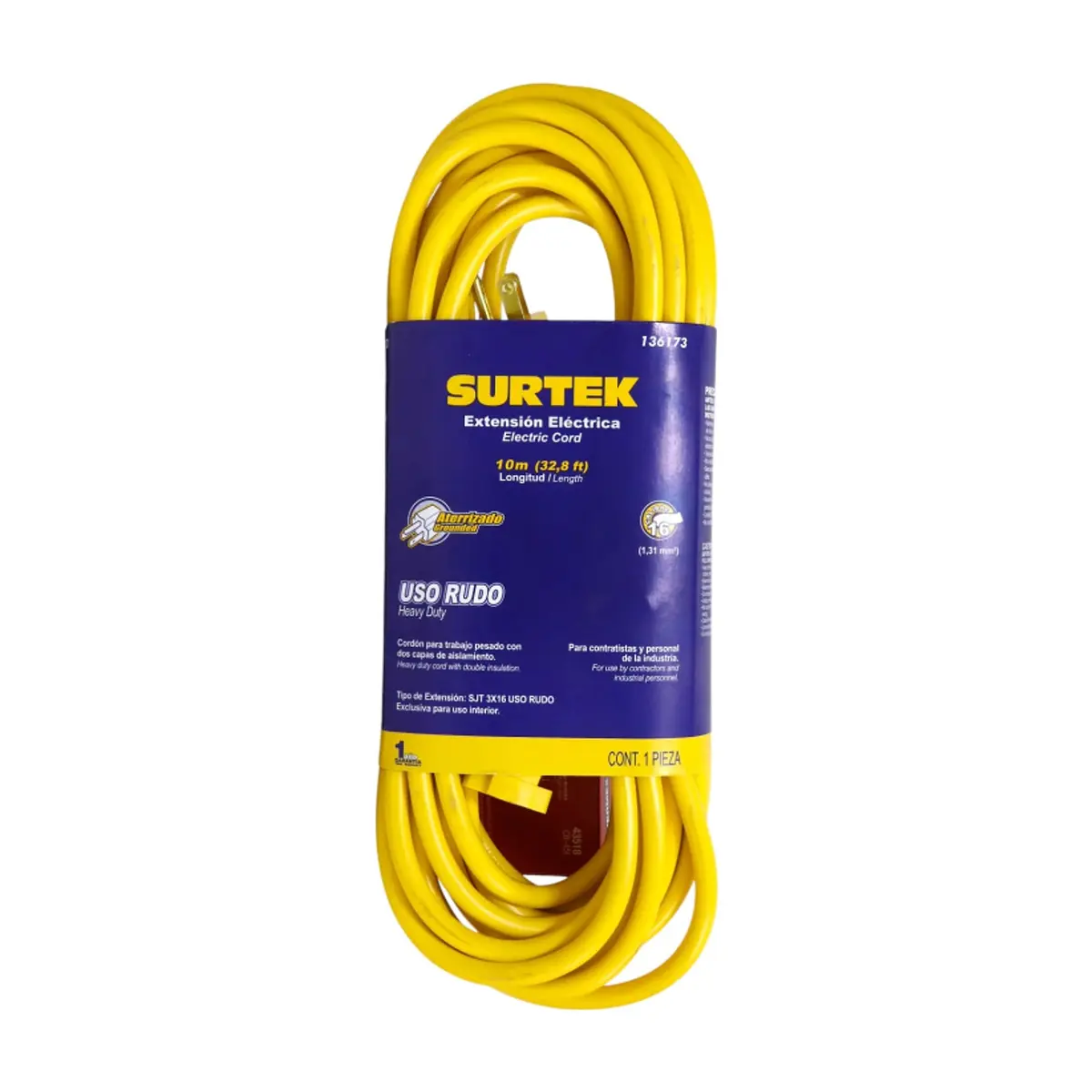 Extensión eléctrica uso rudo color amarillo 10 m Surtek 136173 - Thumbnail 2