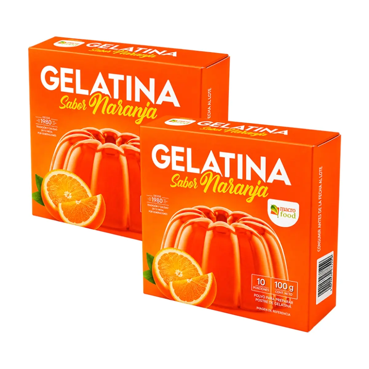 Gelatina sabor naranja Macro Food (2 x 100 g / 3.5 oz)