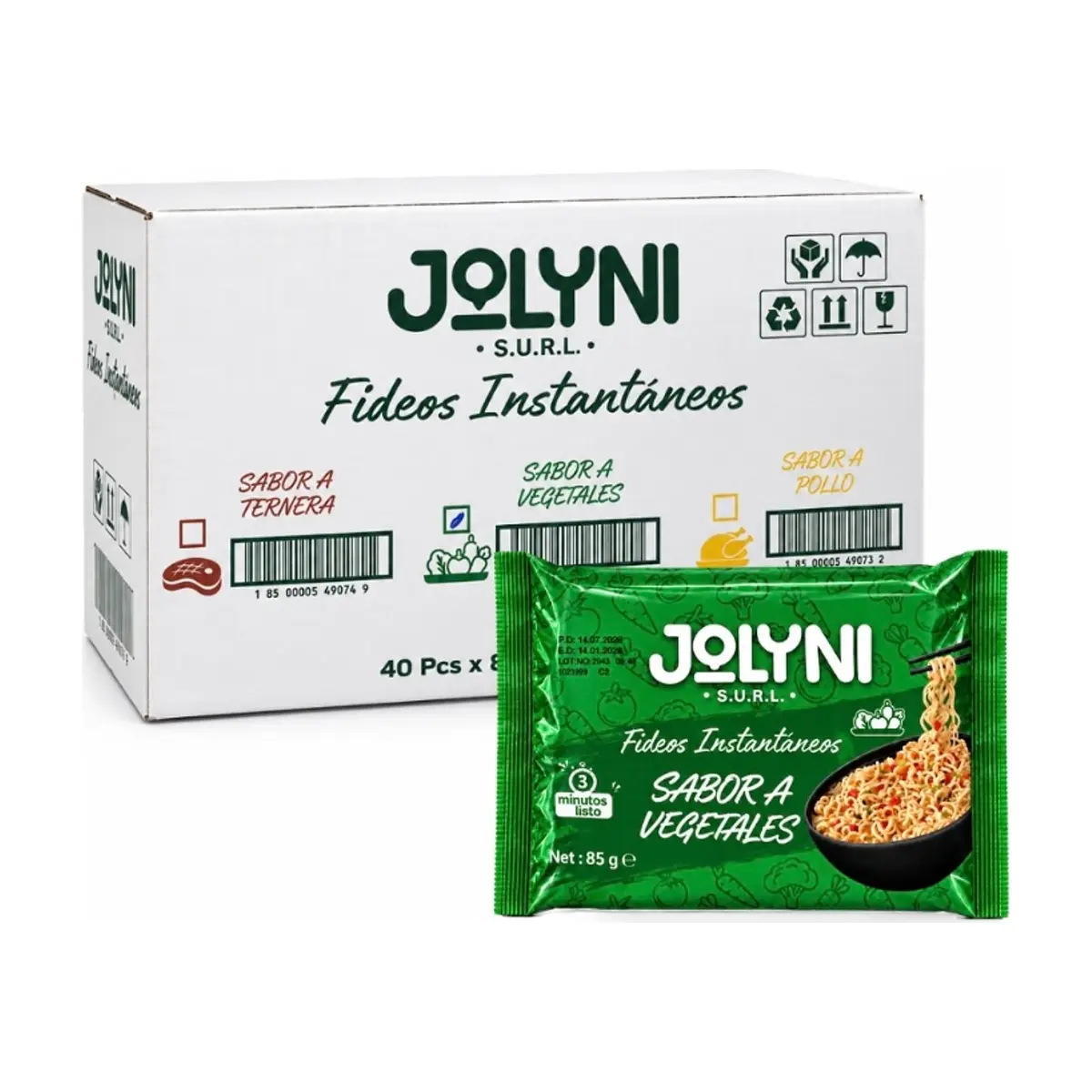 Sopa de fideos instantáneos sabor a vegetales Jolyni (40 x 85 g / 3 oz)