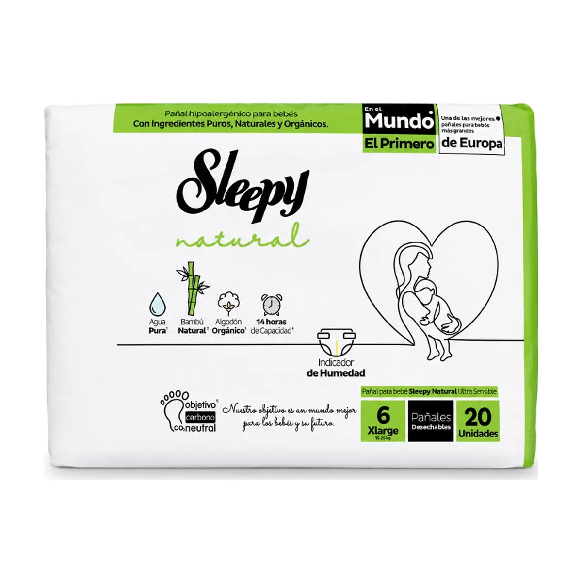 Pañal hipoalergénico para bebés XL Etapa 6 Sleepy natural (20 U)