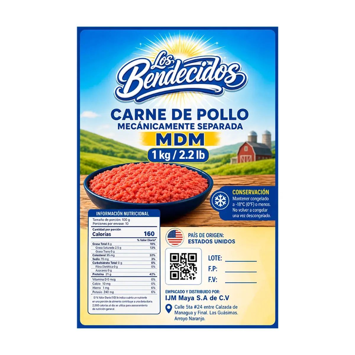 Carne de pollo mecánicamente separada MDM Los Bendecidos (1 kg / 2.2 lb) - Thumbnail 2