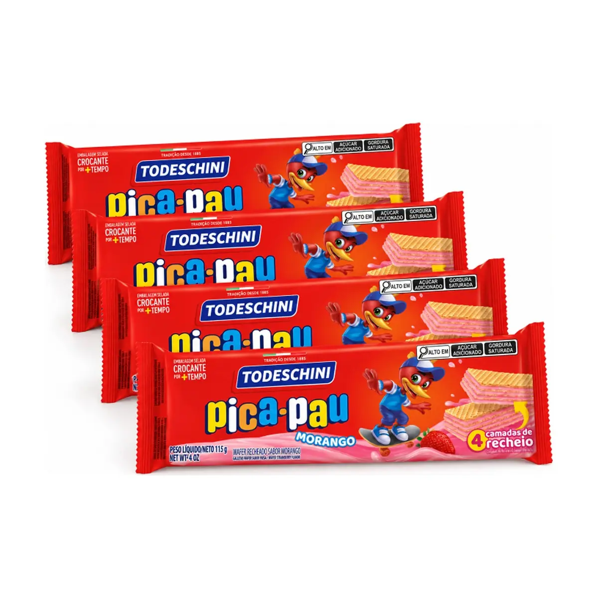 Sorbeto de fresa pica-pau Todeschini (4 x115 g / 4.06 oz) - Imagen 1