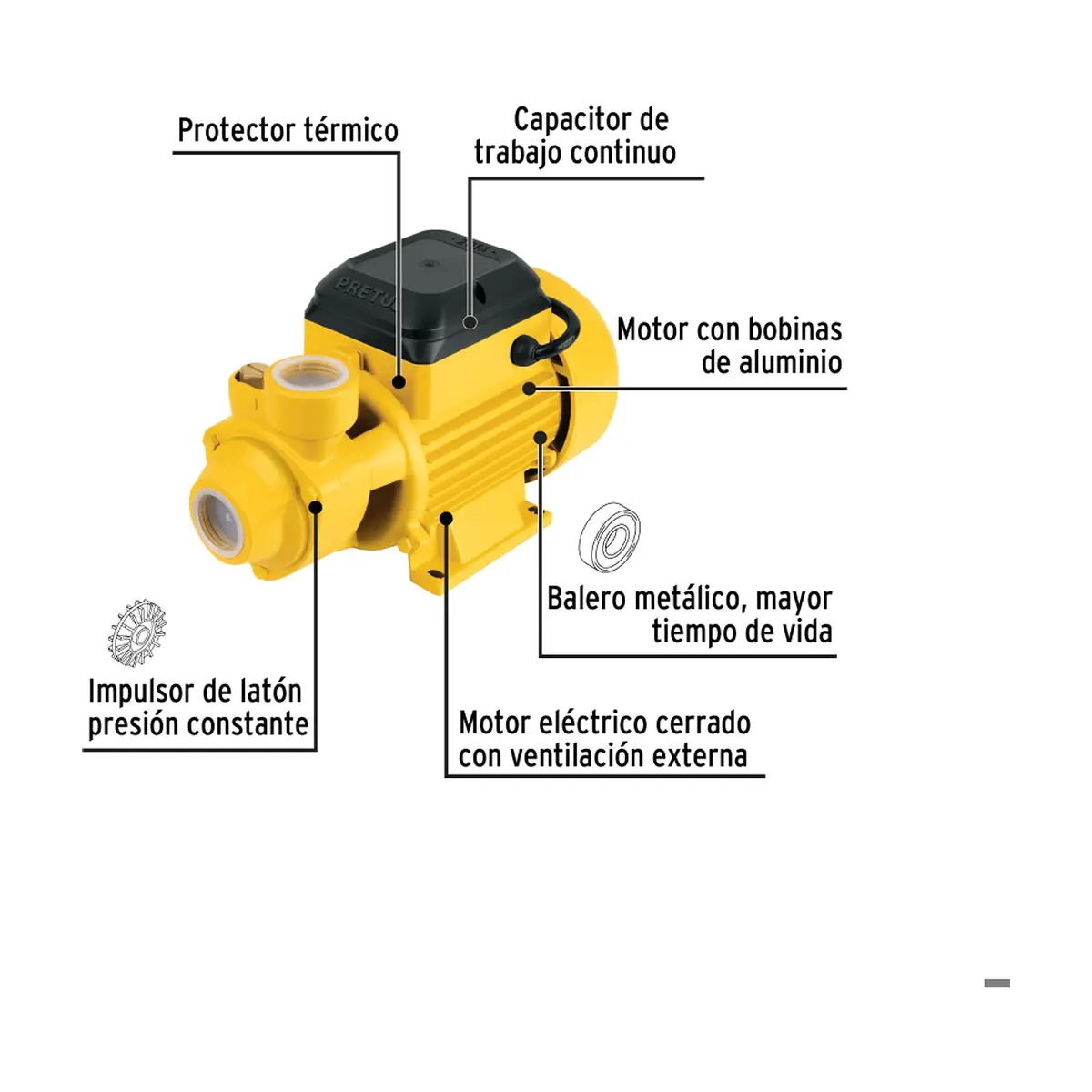 Bomba periférica de agua 1/2 HP Pretul BOAP-1/2P3 - Thumbnail 4