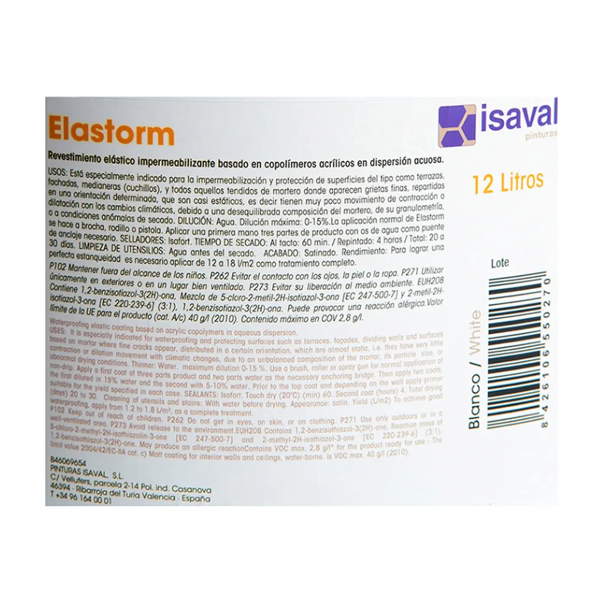 Pintura elástica impermeabilizante color blanco elastorm Blancolor Isaval (12 L) - Thumbnail 4