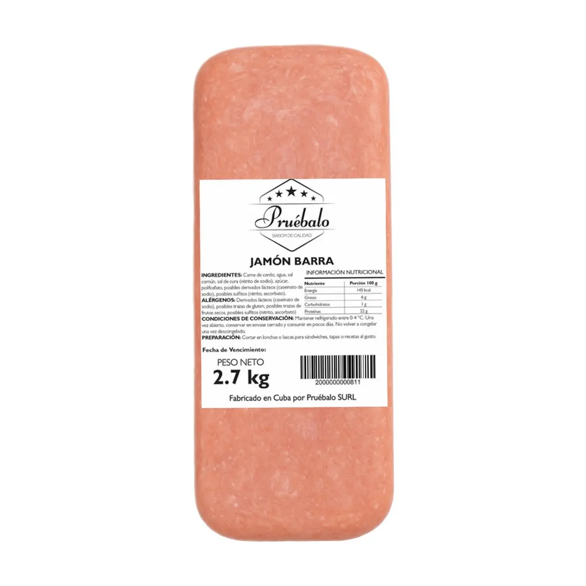 Jamón barra Pruébalo (2.7 kg / 5.95 lb)