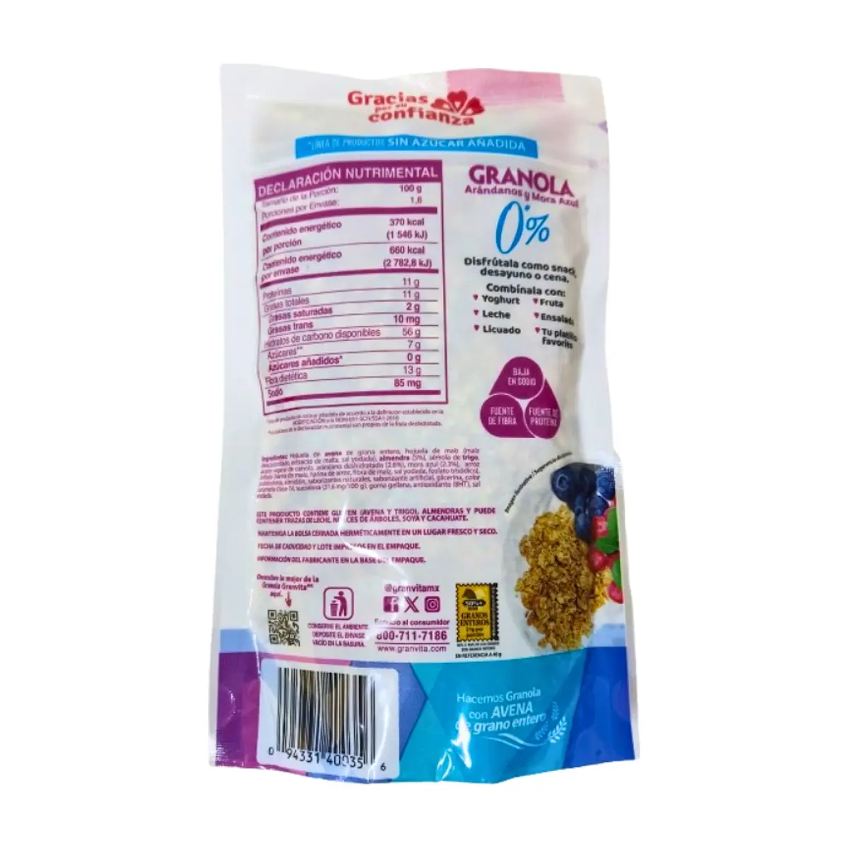 Cereal de granola sin azúcar con arándanos y mora azul Granvita (180 g / 6.3 oz) - Thumbnail 6
