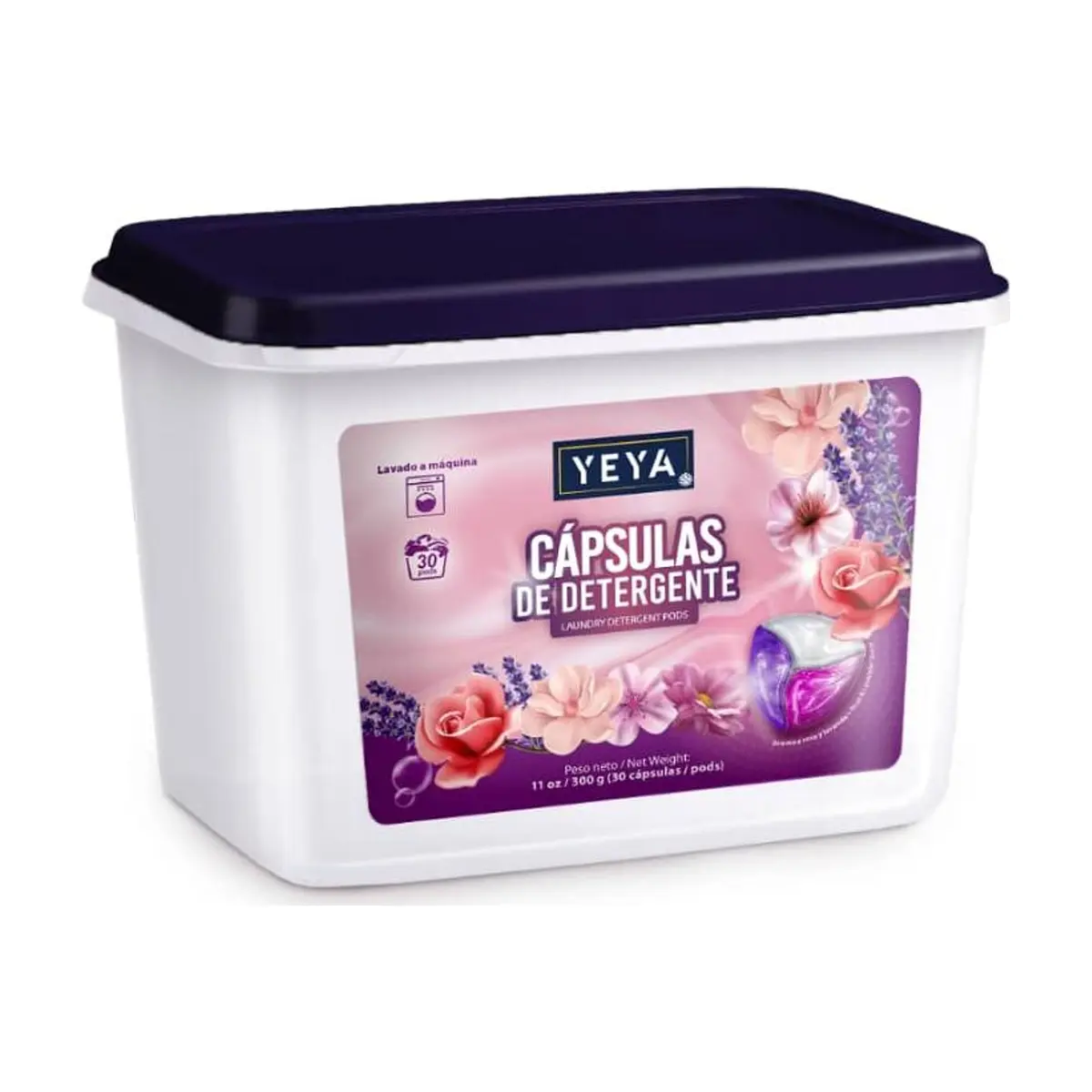 Cápsulas de detergente para lavar con aroma rosa y lavanda YEYA (300 g / 11 oz)