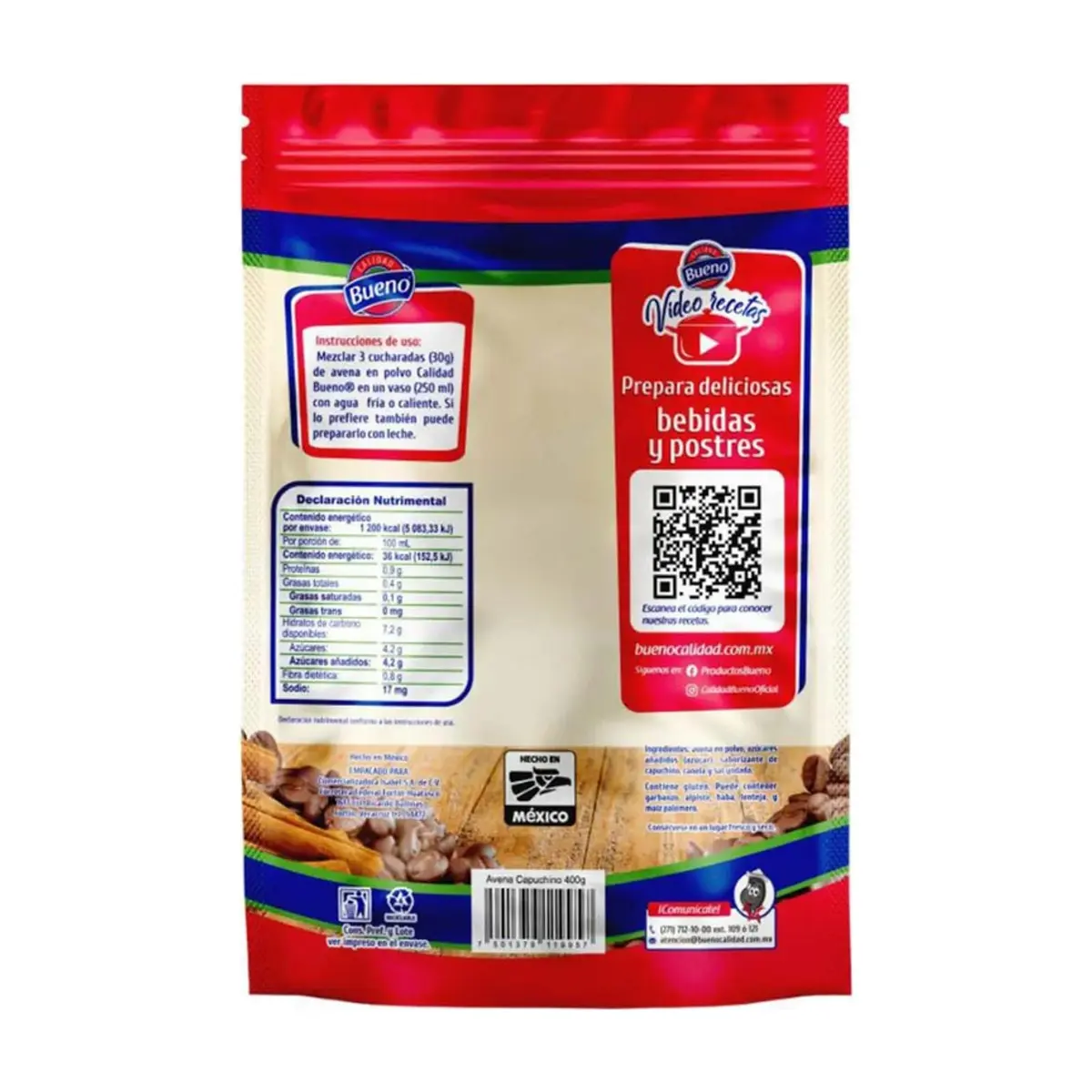 Avena en polvo sabor capuchino Bueno (400 g / 14.1 oz) - Miniatura 4