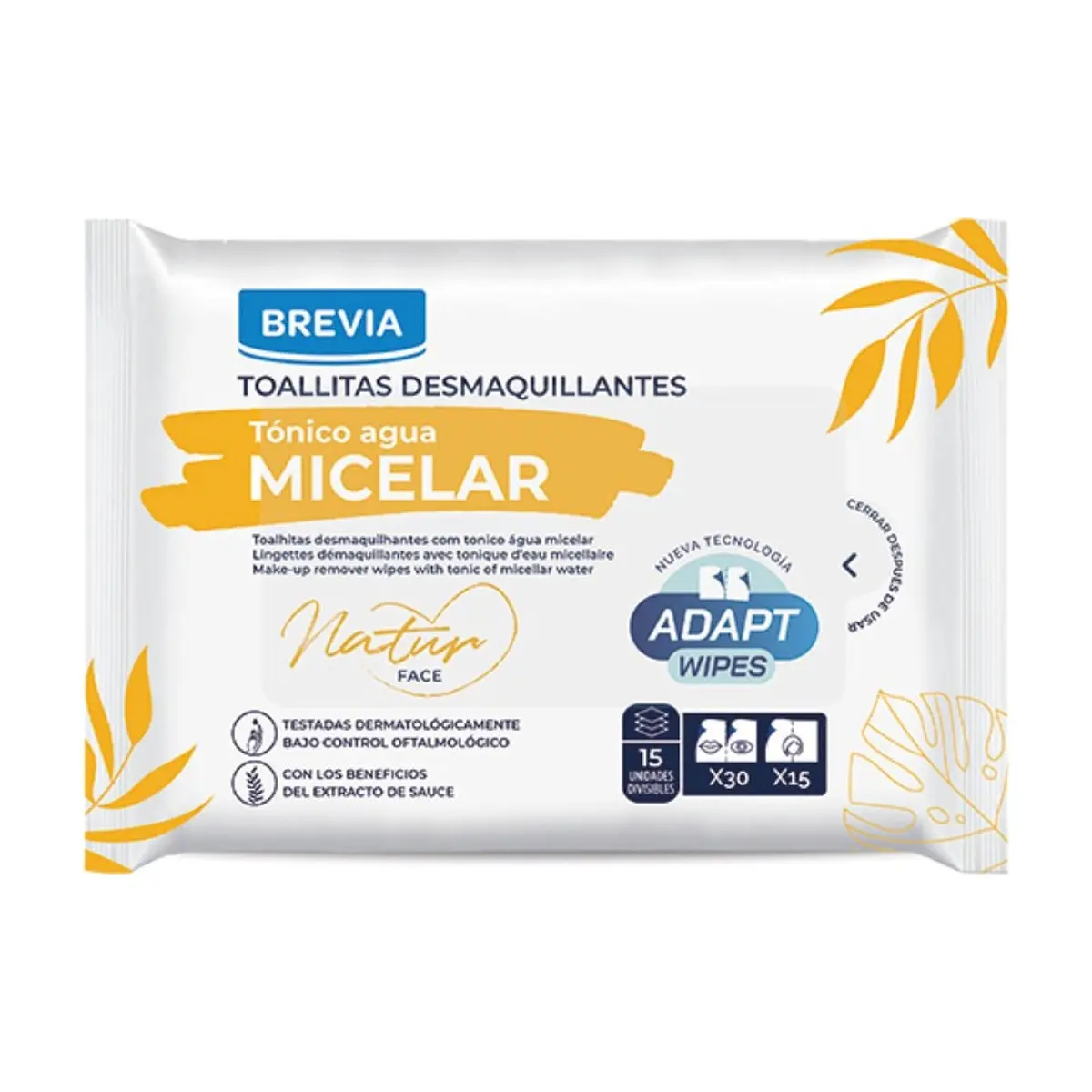 Toallitas desmaquillantes con tónico agua micelar Brevia (15 U)