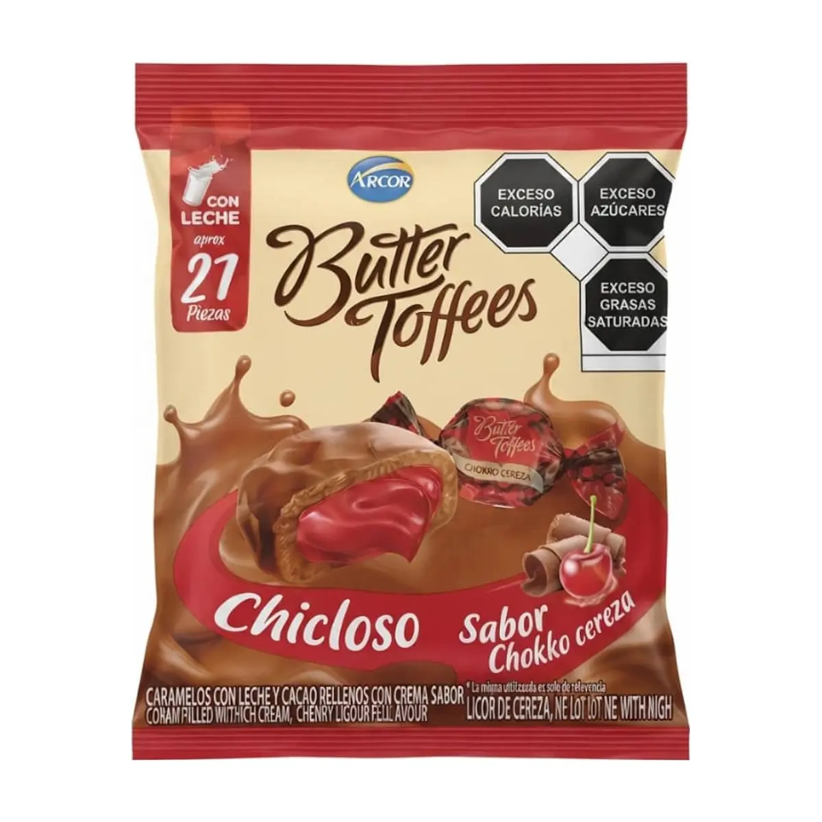 Caramelos con leche y cacao rellenos con crema sabor licor de cereza Butter Toffees Arcor (126 g / 4.44 oz)