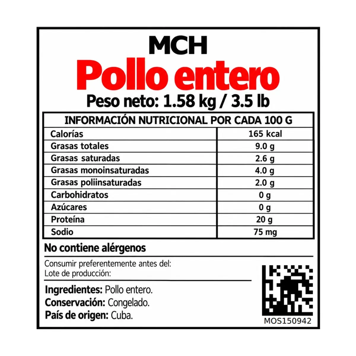 Pollo entero MCH (1.58 kg / 3.5 lb) - Miniatura 2