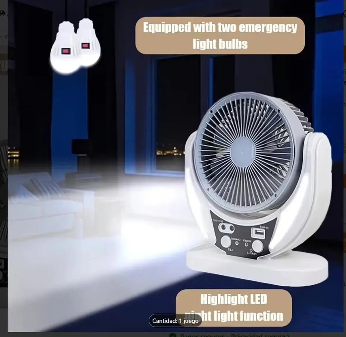 Set Emergente Ventilador, 2 Bombillas y Panel Solar - Thumbnail 2