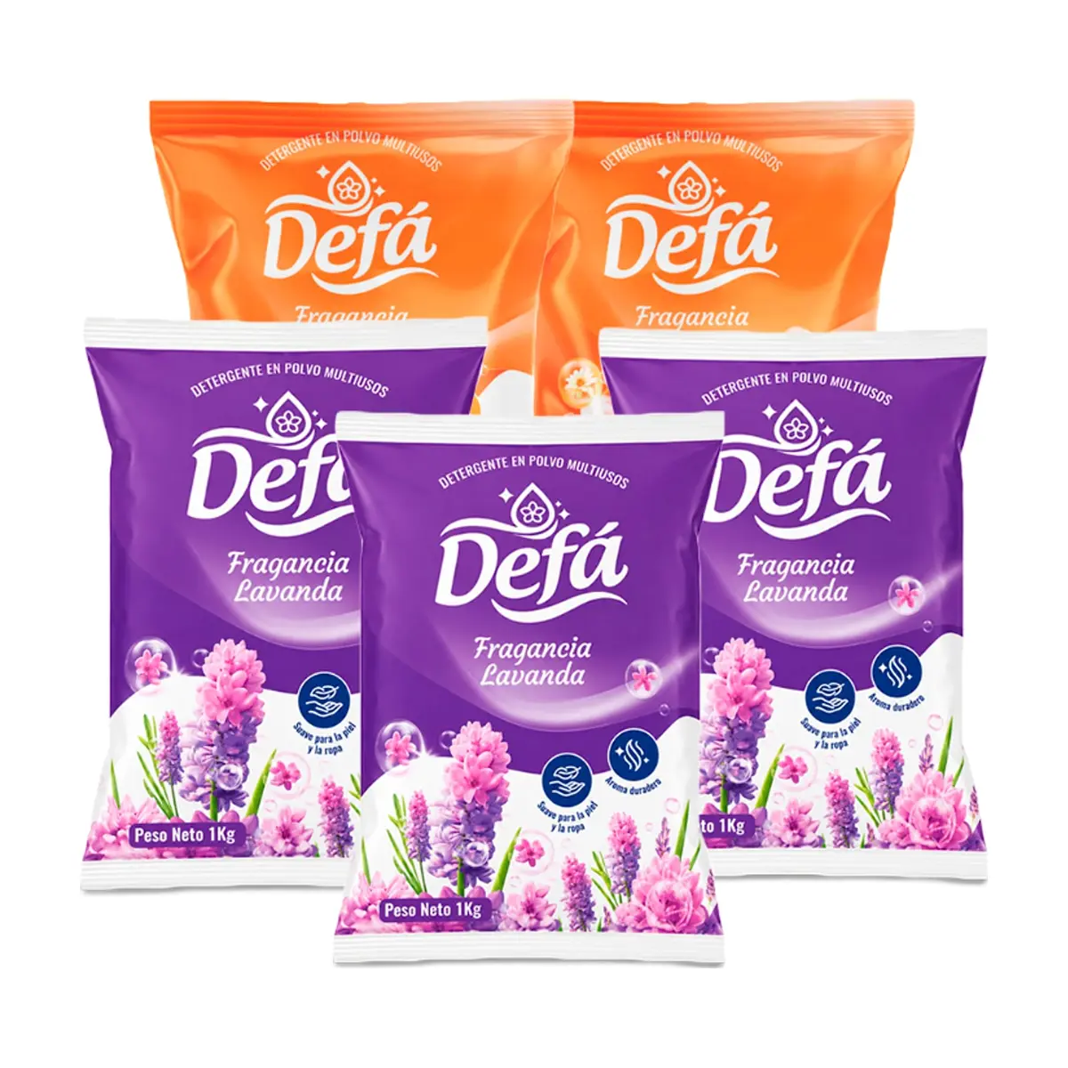 Combo de detergentes Defá #9: Detergente en polvo multiusos fragancia de lavanda Defá + Detergente en polvo multiusos fragancia floral Defá