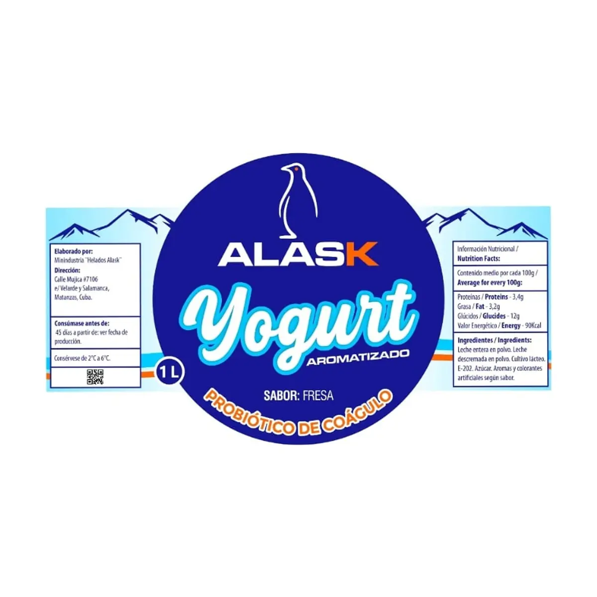 Yogurt probiótico de coágulo sabor fresa Alask (1 L) - Thumbnail 2