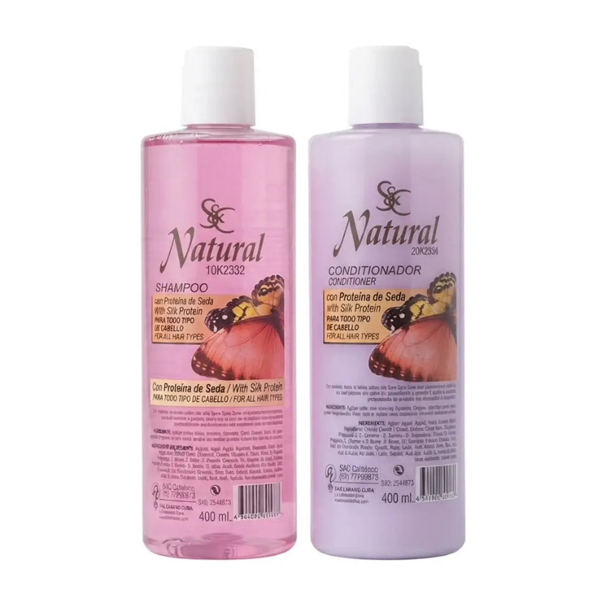 Juego de champú y acondicionador con extracto de proteína de seda para todos los cabellos S&C Natural