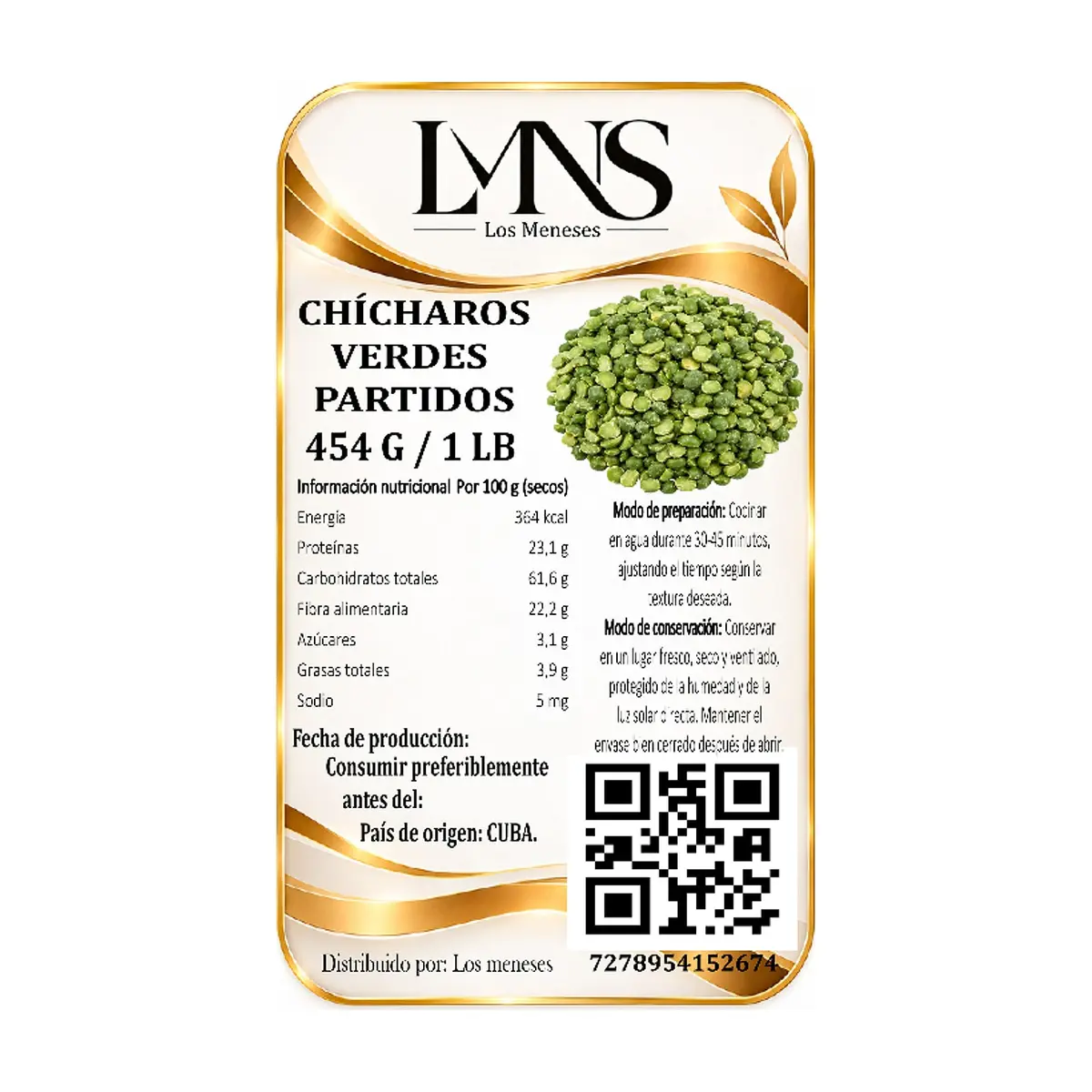 Chícharos verdes partidos Los Meneses (454 g / 1 lb) - Miniatura 3