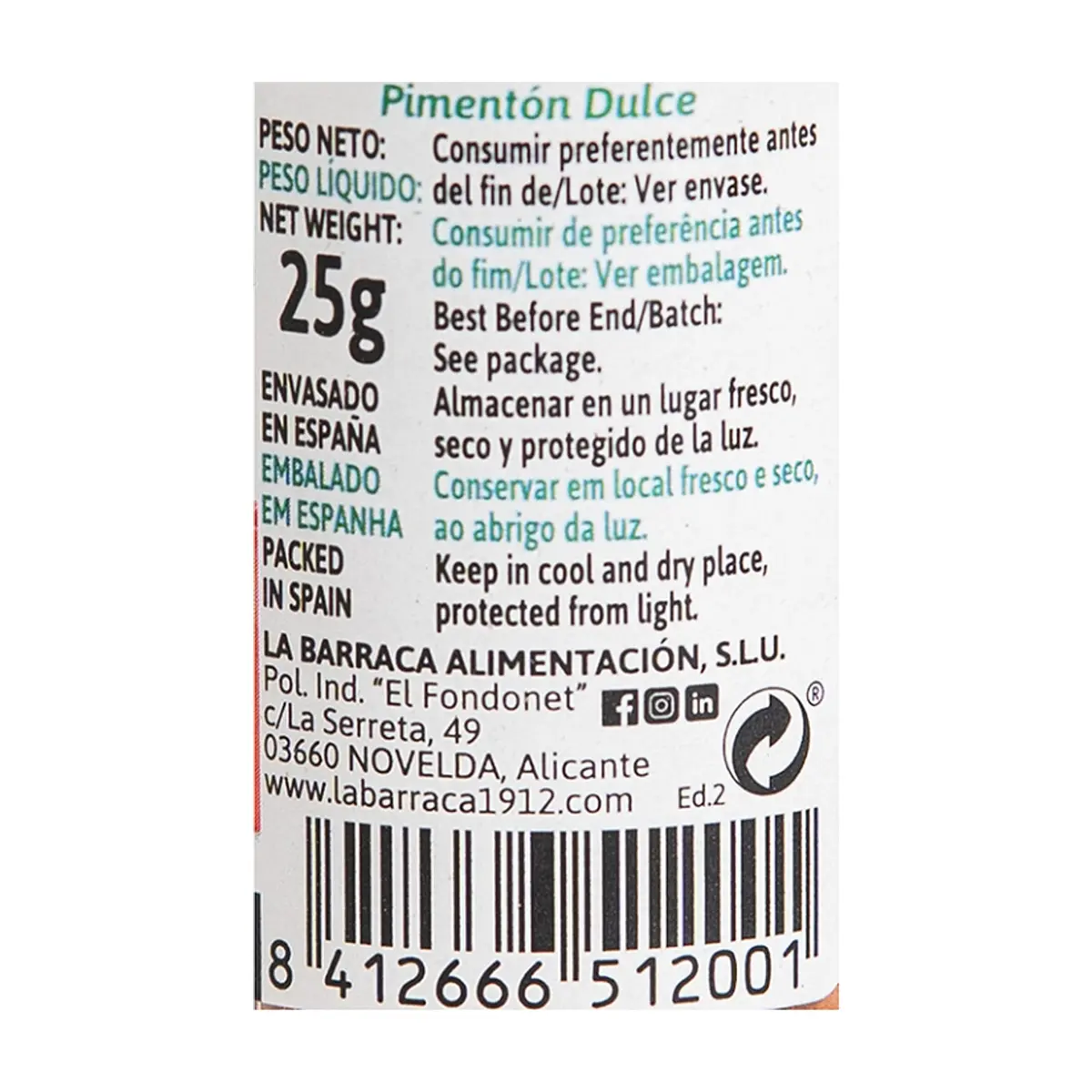 Pimentón dulce La Barraca (25 g / 0.88 oz) - Thumbnail 3